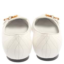 Pre Owned Dolce & Gabbana White Quilted Leather Devotion Embellished Pointed Toe Ballet Flats Size 37