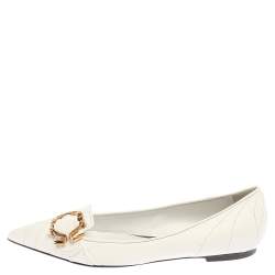 Pre Owned Dolce & Gabbana White Quilted Leather Devotion Embellished Pointed Toe Ballet Flats Size 37