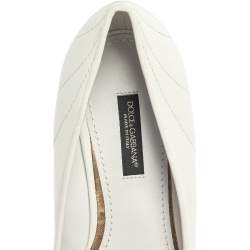 Pre Owned Dolce & Gabbana White Quilted Leather Devotion Embellished Pointed Toe Ballet Flats Size 37