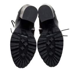 Pre Owned Dolce and Gabbana Black Leather Pearl/Button Embellished Platform Combat Ankle Boots Size 38
