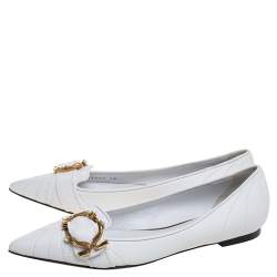 Pre Owned Dolce & Gabbana White Leather Matelassé Devotion Pointed Toe Ballet Flats Size 38