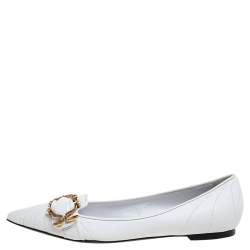 Pre Owned Dolce & Gabbana White Leather Matelassé Devotion Pointed Toe Ballet Flats Size 38