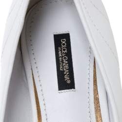 Pre Owned Dolce & Gabbana White Leather Matelassé Devotion Pointed Toe Ballet Flats Size 38