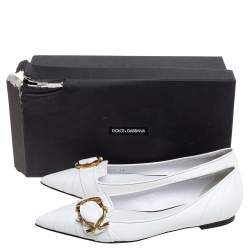 Pre Owned Dolce & Gabbana White Leather Matelassé Devotion Pointed Toe Ballet Flats Size 38