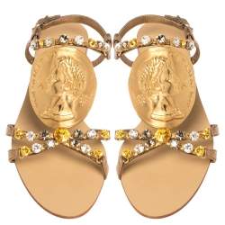 مملوكة مسبقًا صندل فلات دولتشي آند غابانا آيرز منقوش جلد ثعبان مزخرف ذهبي ميتاليك مقاس 38