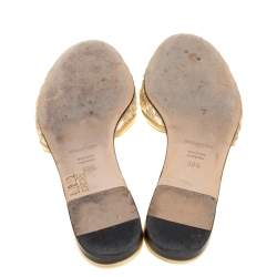 Pre Owned Dolce & Gabbana Gold Lace Sofia Crystal Embellished Slides Sandals Size 38.5