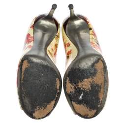 Pre Owned Dolce & Gabbana Multicolor Patent Leather Floral Peep Toe Pumps Size 38