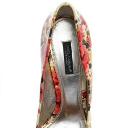Pre Owned Dolce & Gabbana Multicolor Patent Leather Floral Peep Toe Pumps Size 38