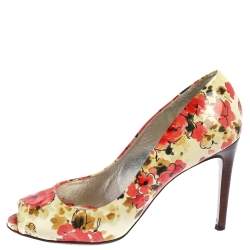 Pre Owned Dolce & Gabbana Multicolor Patent Leather Floral Peep Toe Pumps Size 38