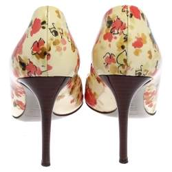 Pre Owned Dolce & Gabbana Multicolor Patent Leather Floral Peep Toe Pumps Size 38