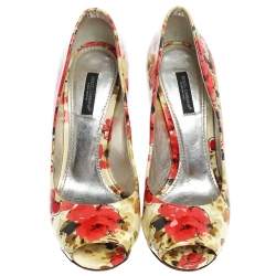 Pre Owned Dolce & Gabbana Multicolor Patent Leather Floral Peep Toe Pumps Size 38