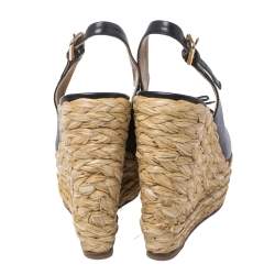 Pre Owned صندل دولتشي أند غابانا مزين قفل و فونكة كعب روكي و فتحة كعب رافيا و جلد أسود مقاس 38