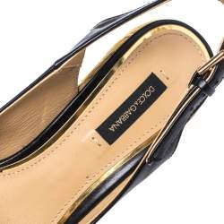 Pre Owned صندل دولتشي أند غابانا مزين قفل و فونكة كعب روكي و فتحة كعب رافيا و جلد أسود مقاس 38