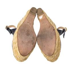 Pre Owned صندل دولتشي أند غابانا مزين قفل و فونكة كعب روكي و فتحة كعب رافيا و جلد أسود مقاس 38