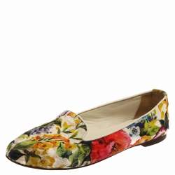 Pre Owned Dolce & Gabbana Multicolor Floral Print Brocade Flat Smoking Slippers Size 38