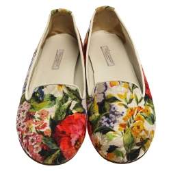 Pre Owned Dolce & Gabbana Multicolor Floral Print Brocade Flat Smoking Slippers Size 38