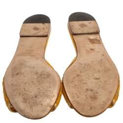 Pre Owned Dolce & Gabbana Mustard Lace Crystal Embellished Flat Slides Size 38