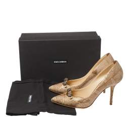 Pre Owned Dolce & Gabbana Two Tone Python Bellucci Crystal Embellished Pointed Toe Pumps Size 38.5