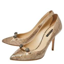 Pre Owned Dolce & Gabbana Two Tone Python Bellucci Crystal Embellished Pointed Toe Pumps Size 38.5
