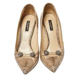 Pre Owned Dolce & Gabbana Two Tone Python Bellucci Crystal Embellished Pointed Toe Pumps Size 38.5