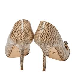 Pre Owned Dolce & Gabbana Two Tone Python Bellucci Crystal Embellished Pointed Toe Pumps Size 38.5