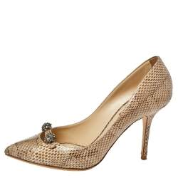 Pre Owned Dolce & Gabbana Two Tone Python Bellucci Crystal Embellished Pointed Toe Pumps Size 38.5