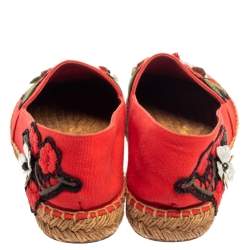 Pre Owned حذاء إسبادريل دولتشى أند غابانا فلات تطريز جواهر وزهور لوكيت كانفاس أحمر مقاس 38