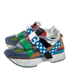 Pre Owned Dolce & Gabbana Multicolor Mesh And Suede Leather Polka Dot Low Top Platform Sneakers Size 38