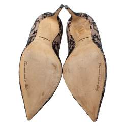 Pre Owned Dolce & Gabbana Black/Beige Floral Lace and Leather Pointed Toe Pumps Size 40