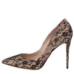 Pre Owned Dolce & Gabbana Black/Beige Floral Lace and Leather Pointed Toe Pumps Size 40