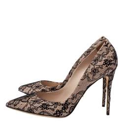 Pre Owned Dolce & Gabbana Black/Beige Floral Lace and Leather Pointed Toe Pumps Size 40