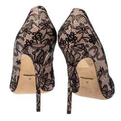 Pre Owned Dolce & Gabbana Black/Beige Floral Lace and Leather Pointed Toe Pumps Size 40