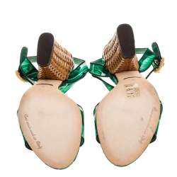 Pre Owned Dolce & Gabbana Green Banana Leaf Print Satin Keira Sandals Size 40