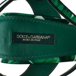 Pre Owned Dolce & Gabbana Green Banana Leaf Print Satin Keira Sandals Size 40