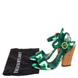 Pre Owned Dolce & Gabbana Green Banana Leaf Print Satin Keira Sandals Size 40