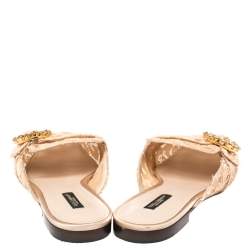 Dolce & Gabbana Peach Lace and Mesh Crystal Embellished Mules Size 41