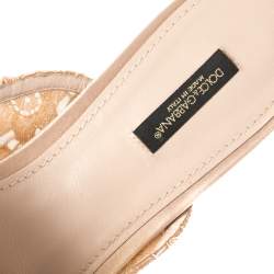 Dolce & Gabbana Peach Lace and Mesh Crystal Embellished Mules Size 41