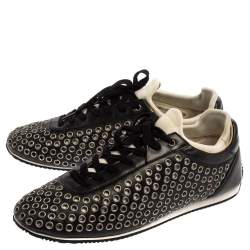 Dolce & Gabbana Black/White Leather Eyelet Lace Low Top Sneakers Size 44