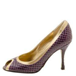 مملوكة مسبقًا Dolce & Gabbana Purple and Gold Embossed Peep Toe Pumps Size 35