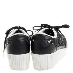 Dolce & Gabbana Black Leather/Lace, and Fabric Wedge Sneakers Size 38.5