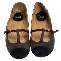Dolce & Gabbana Tricolor Suede Leather T Strap Ballet Flats Size 39