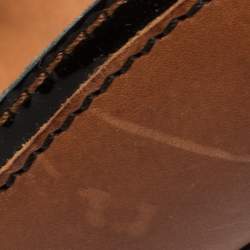 Pre Owned Dolce & Gabbana Brown/Black Patent and Leather Peep Toe Platform Ankle Strap Pumps Size 38