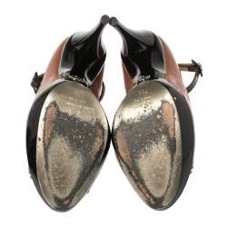 Pre Owned Dolce & Gabbana Brown/Black Patent and Leather Peep Toe Platform Ankle Strap Pumps Size 38