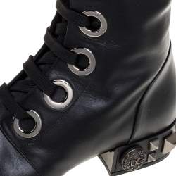 Pre Owned Dolce & Gabbana Black Leather Jackie Lace Up Knee Length Boots Size 38