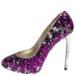 Dolce & Gabbana Metallic Two Tone Sequins Embellished Platform Pumps Size 38