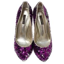 Dolce & Gabbana Metallic Two Tone Sequins Embellished Platform Pumps Size 38