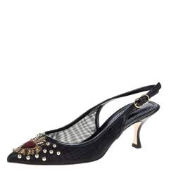 Pre Owned  Dolce & Gabbana Black Lori Embellished Slingback Pumps  Size 38
