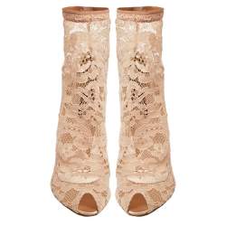 Pre Owned Dolce & Gabbana Pink Lace Peep Toe Ankle Booties Size 36