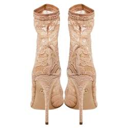 Pre Owned Dolce & Gabbana Pink Lace Peep Toe Ankle Booties Size 36