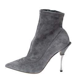 Dolce & Gabbana Grey Suede Pointed Toe Booties Size 39